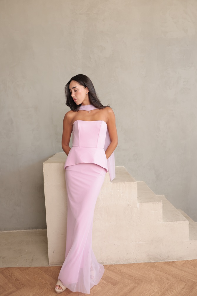 שמלת ערב מקסי סהר ורוד 2