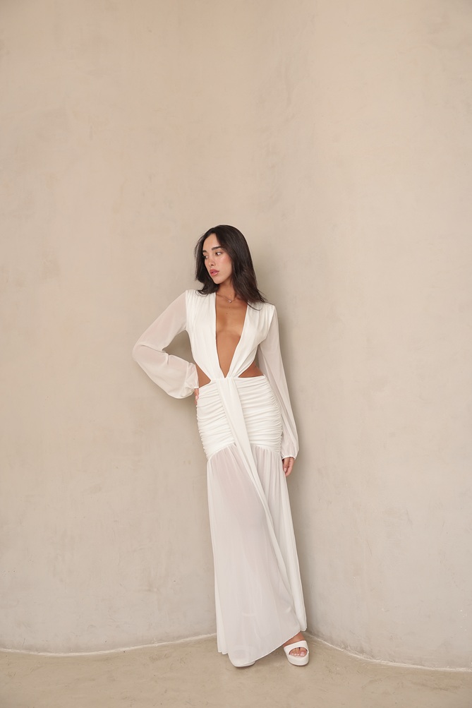 שמלת ערב מקסי סלין לבן 3