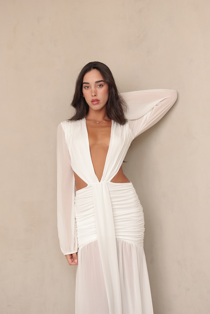 שמלת ערב מקסי סלין לבן 4