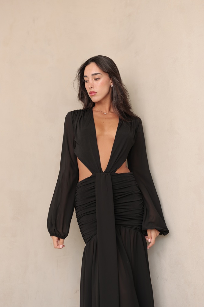 שמלת ערב מקסי סלין שחור שמלת ערב מקסי סלין שחור