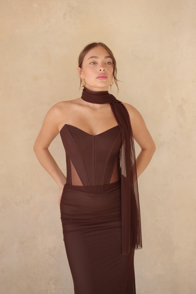 שמלת ערב מקס טיי חום