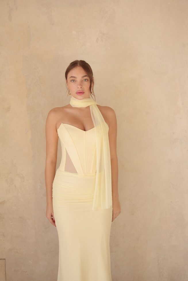 שמלת ערב מקס טיי צהוב בננה 1