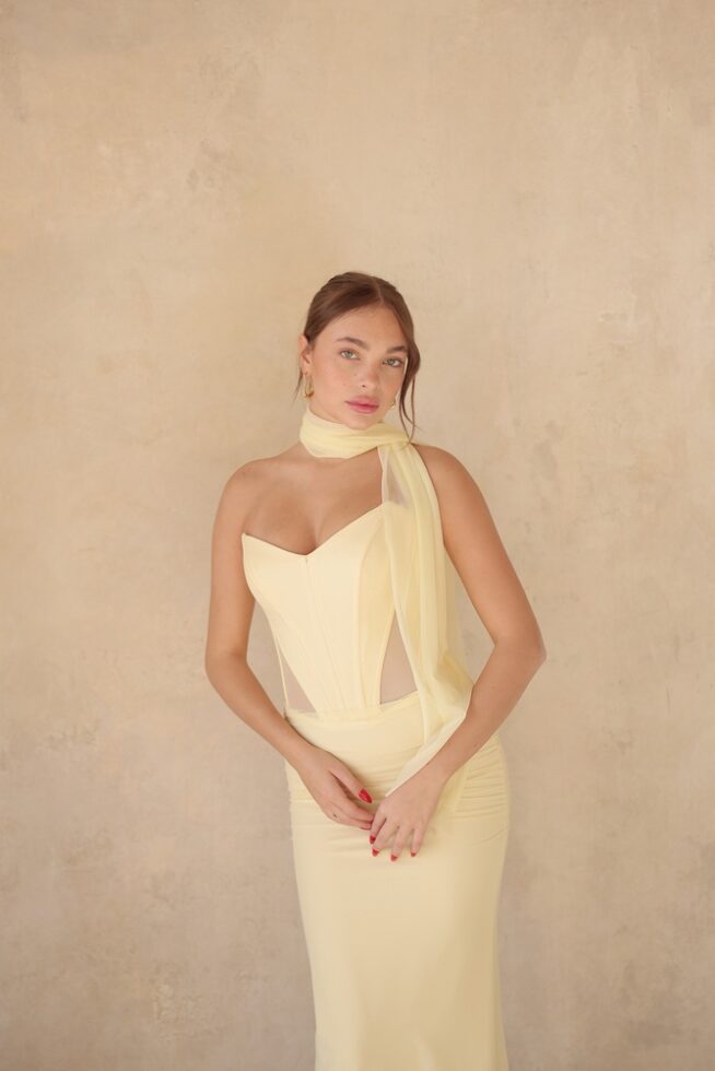 שמלת ערב מקס טיי צהוב בננה 2