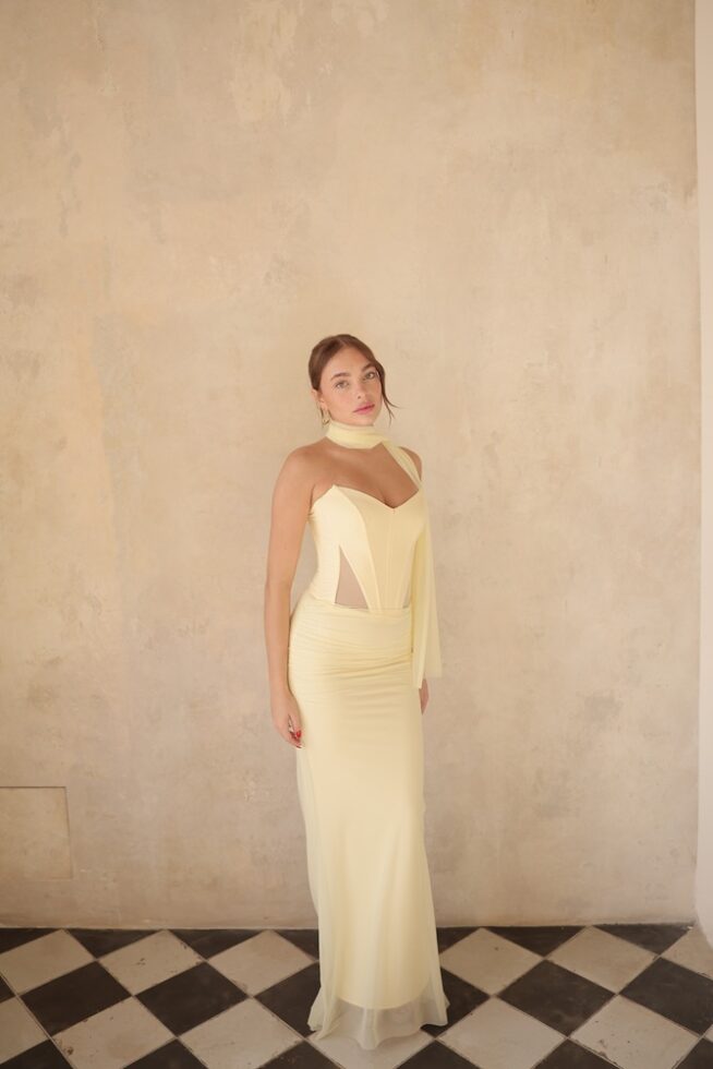 שמלת ערב מקס טיי צהוב בננה 3