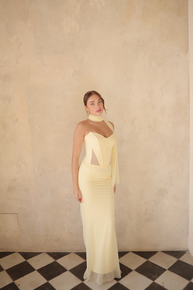 שמלת ערב מקס טיי צהוב בננה 3