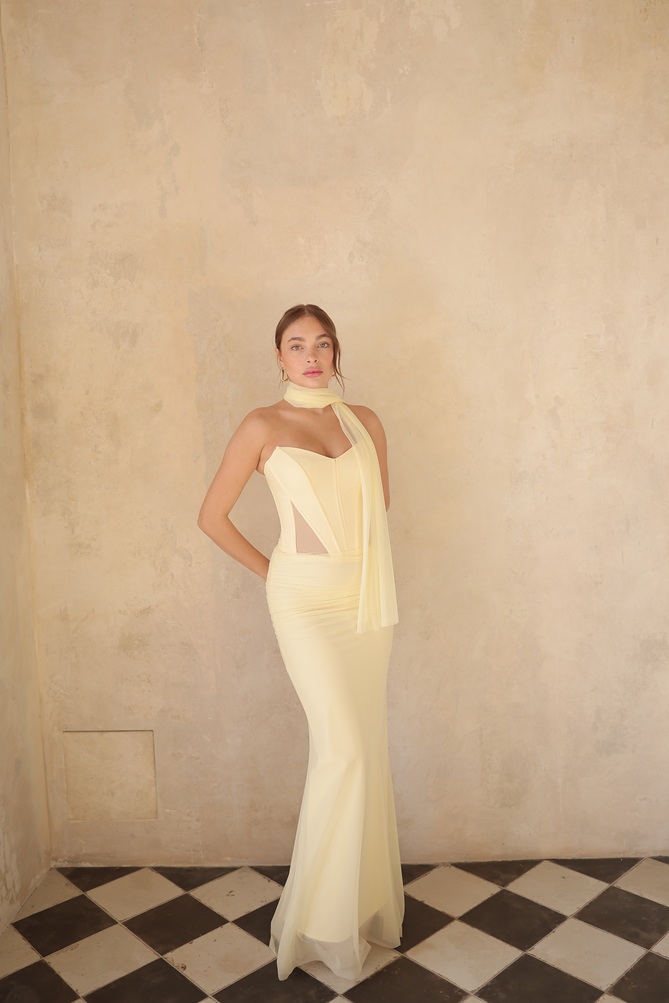 שמלת ערב מקס טיי צהוב בננה