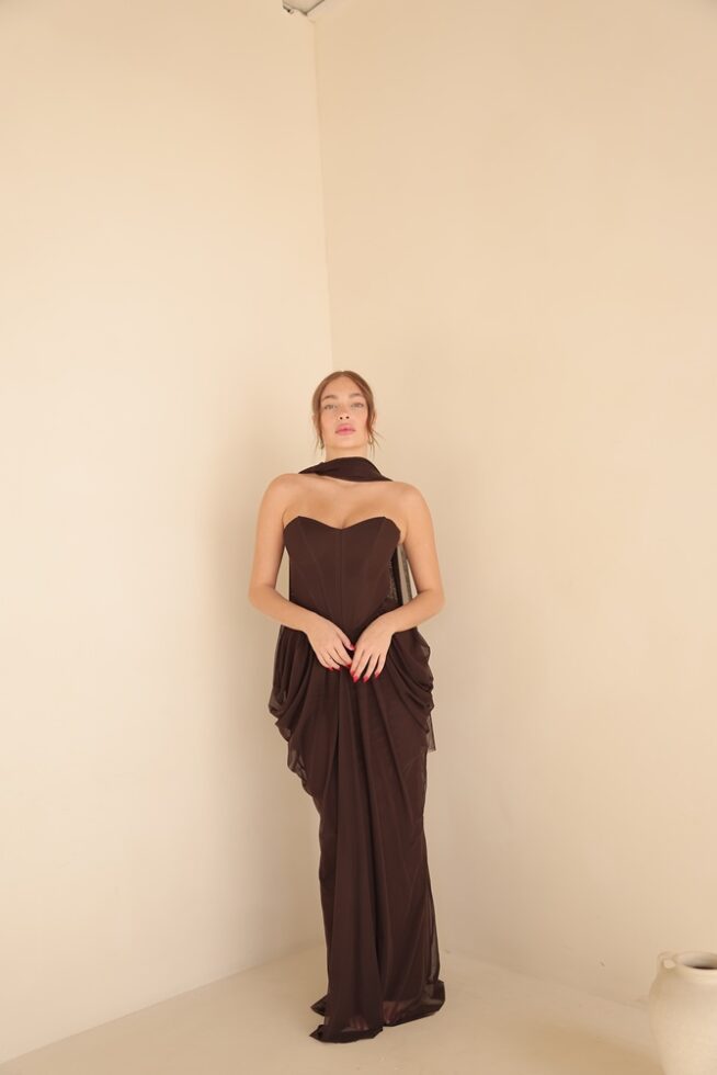 שמלת ערב מקסי אינפינטי חום 1