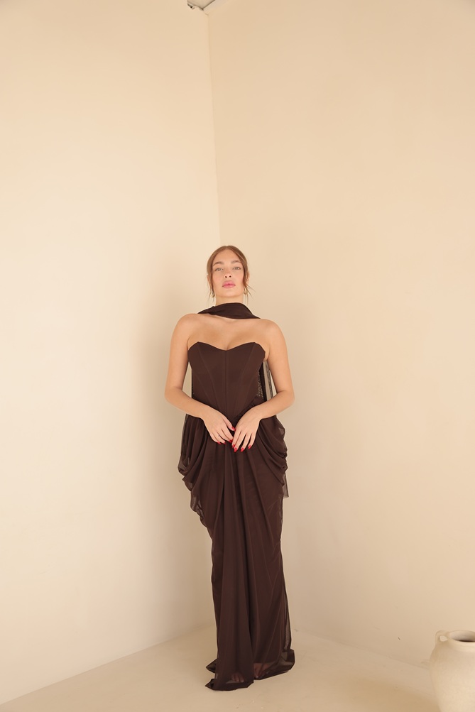 שמלת ערב מקסי אינפינטי חום 1