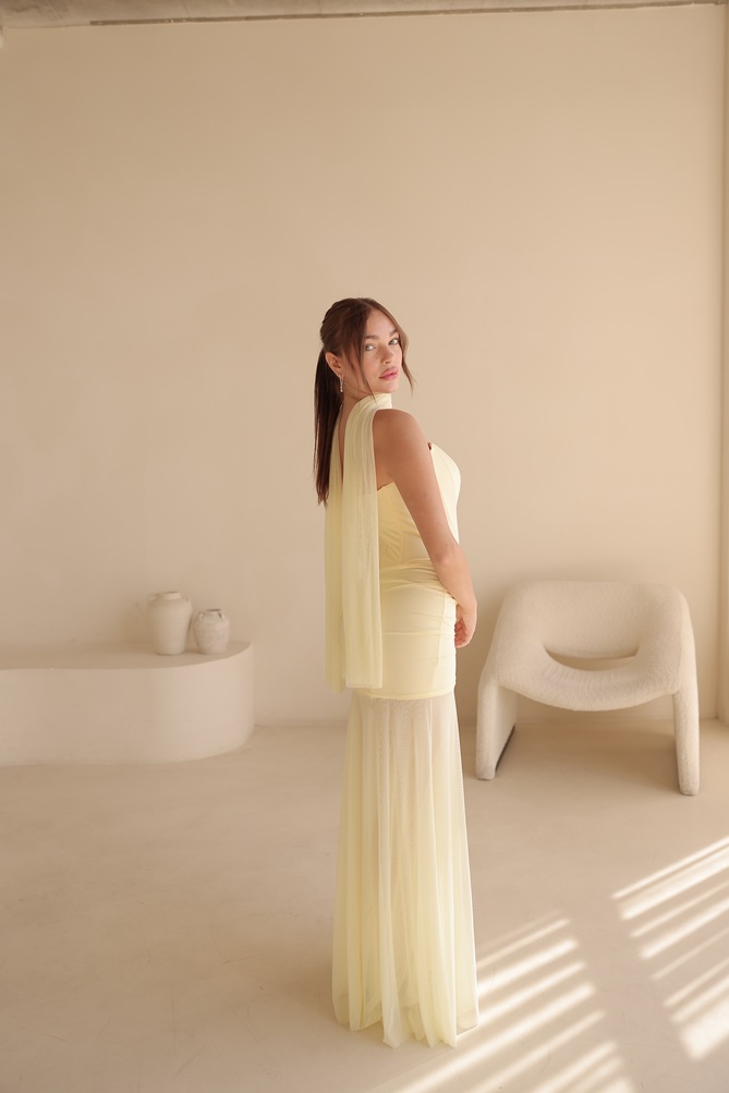 שמלת ערב מקסי אמרה צהוב 3