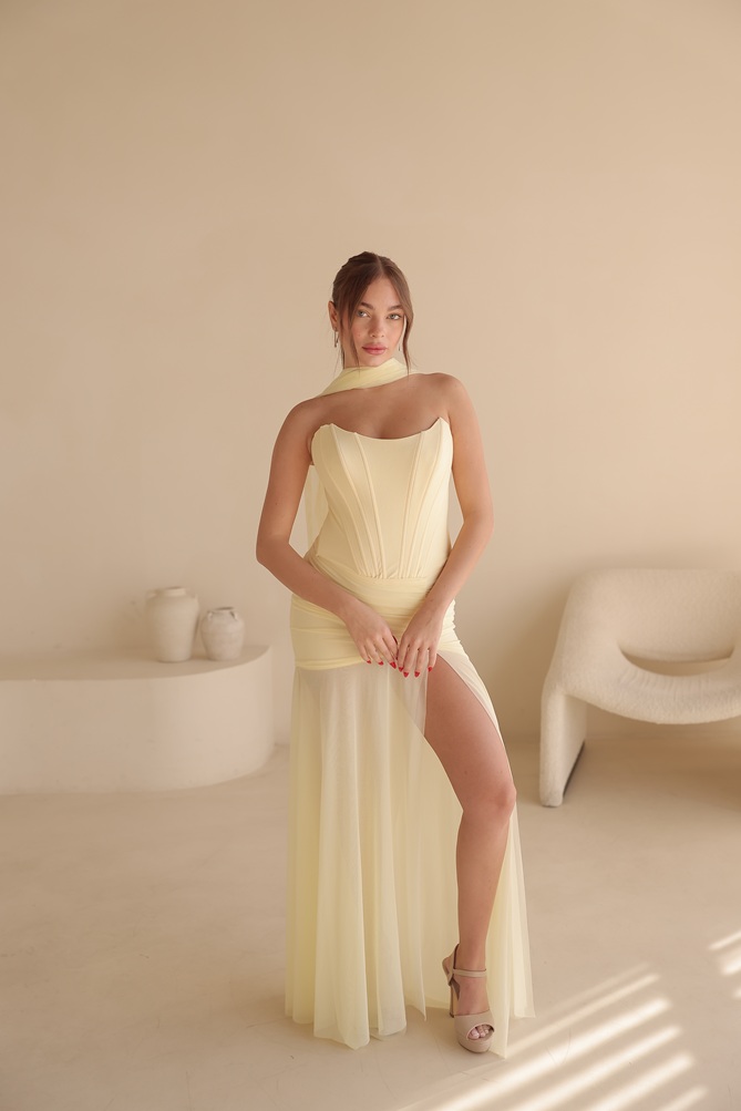 שמלת ערב מקסי אמרה צהוב 4