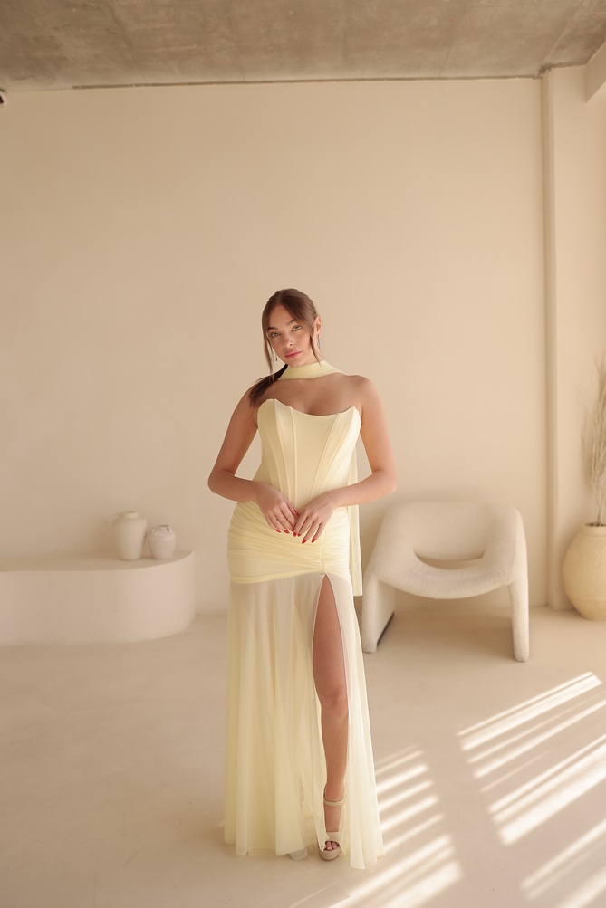 שמלת ערב מקסי אמרה צהוב