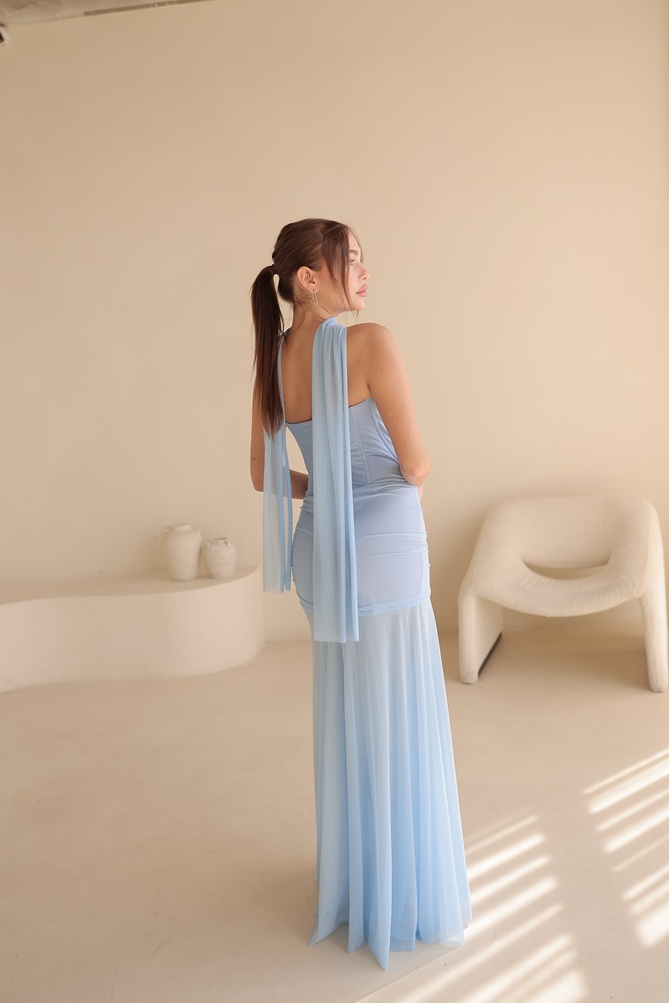 שמלת ערב מקסי אמרה תכלת 1