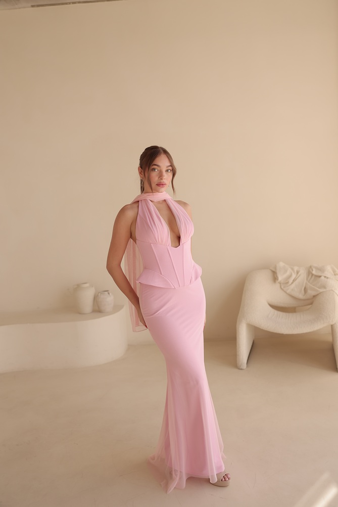 שמלת ערב מקסי לומיר ורוד 2