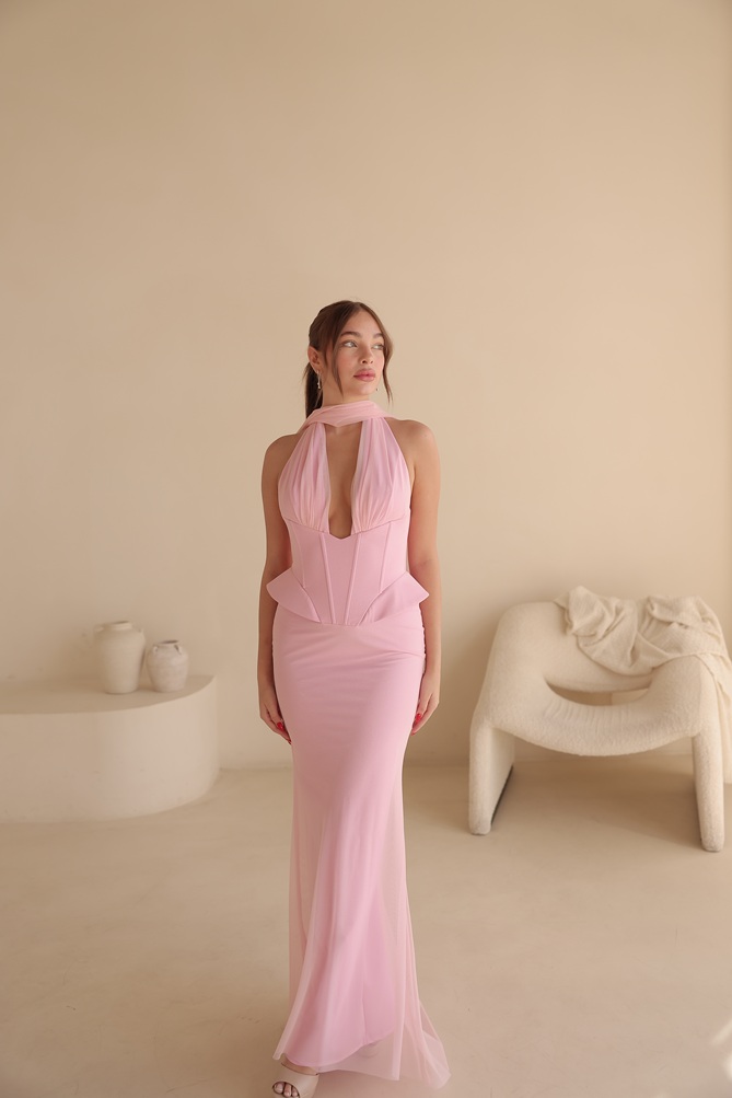 שמלת ערב מקסי לומיר ורוד 4
