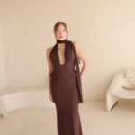 שמלת ערב מקסי לומיר חום