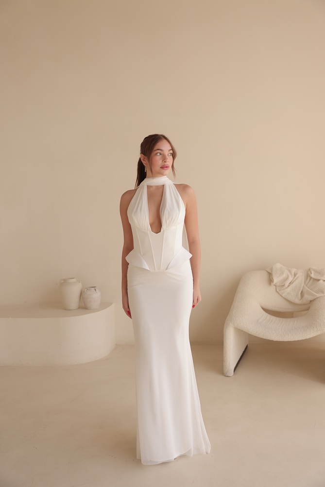 שמלת ערב מקסי לומיר לבן 3