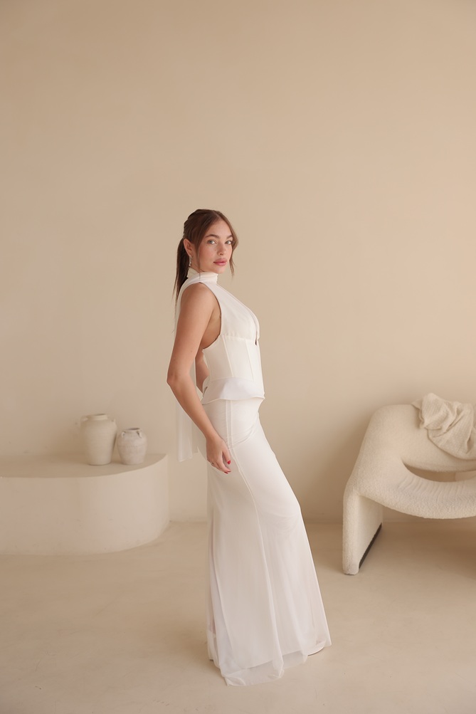 שמלת ערב מקסי לומיר לבן 4