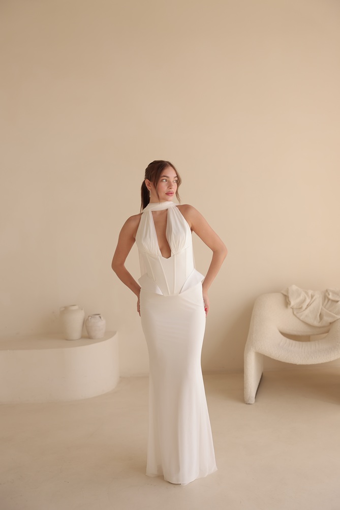 שמלת ערב מקסי לומיר לבן