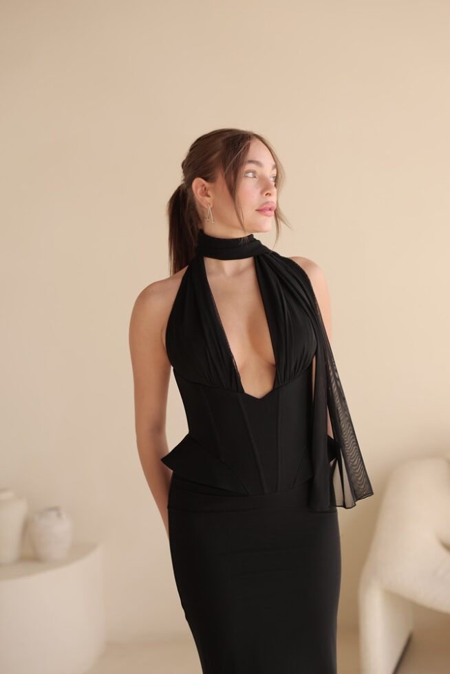 שמלת ערב מקסי לומיר שחור 1