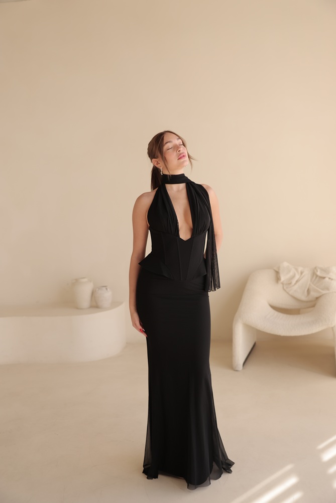 שמלת ערב מקסי לומיר שחור 2
