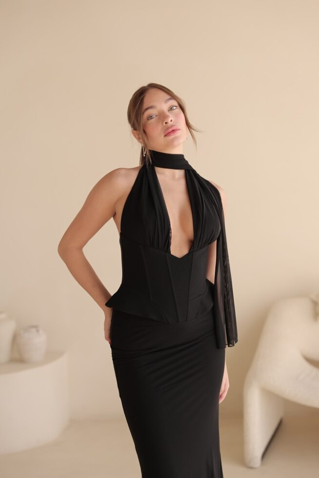 שמלת ערב מקסי לומיר שחור 3