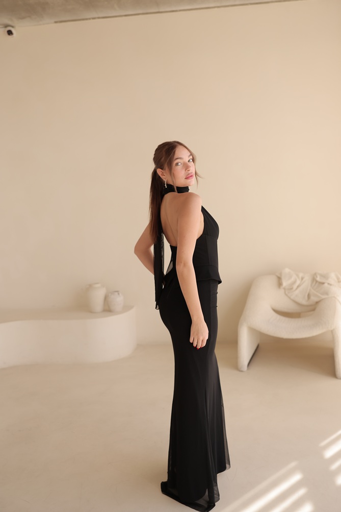 שמלת ערב מקסי לומיר שחור 4