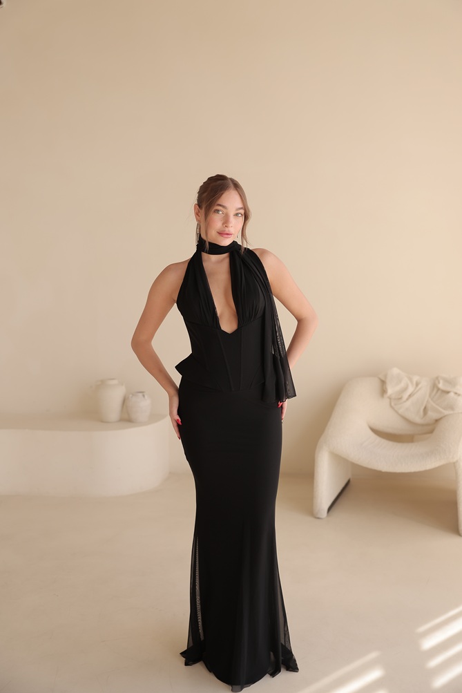 שמלת ערב מקסי לומיר שחור