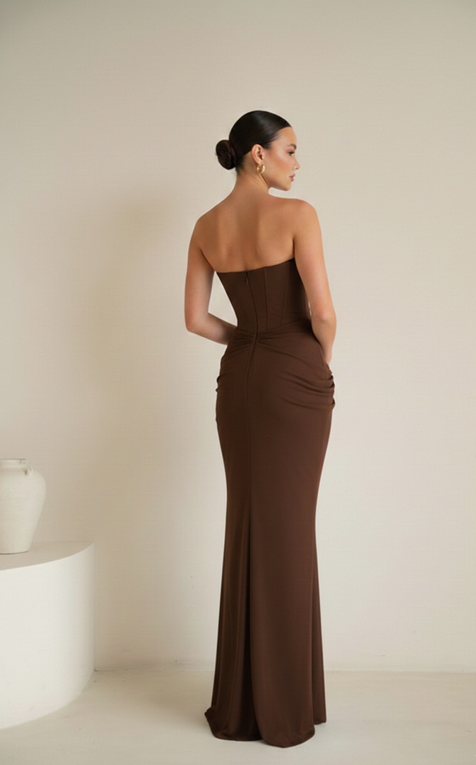 שמלת ערב מקסי נאורה חום