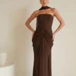 שמלת ערב מקסי נאורה חום2