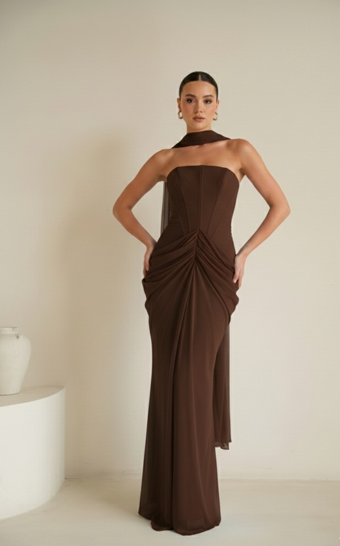 שמלת ערב מקסי נאורה חום2 שמלת ערב מקסי נאורה חום2