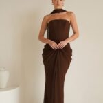 שמלת ערב מקסי נאורה חום3