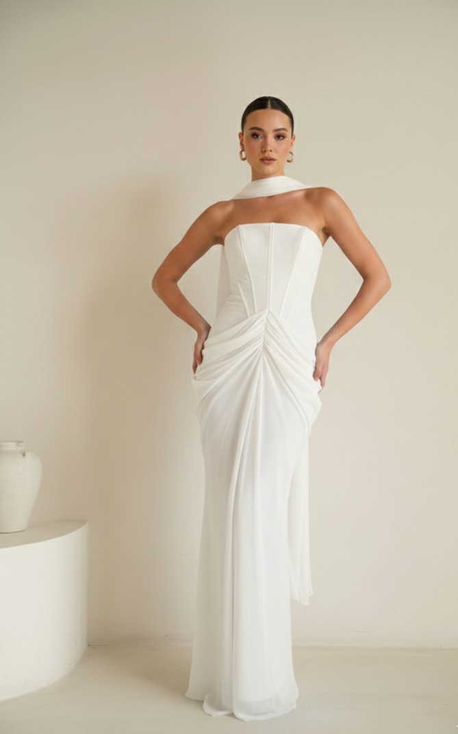 שמלת ערב מקסי נאורה לבן 2 שמלת ערב מקסי נאורה לבן 2