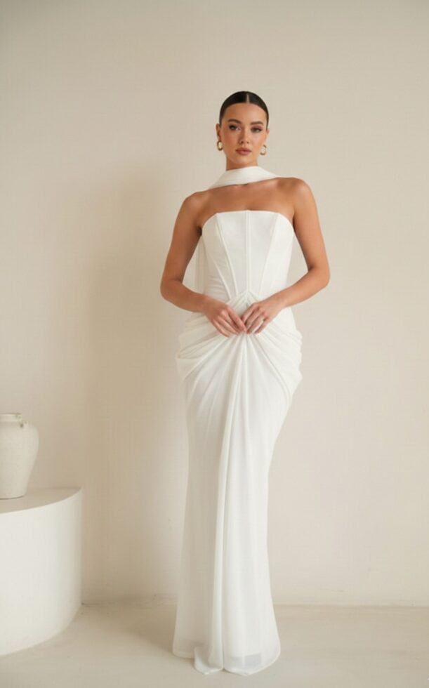 שמלת ערב מקסי נאורה לבן 3