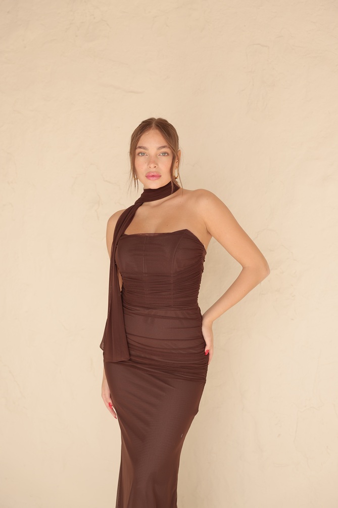 שמלת ערב מקסי נוארה חום 2