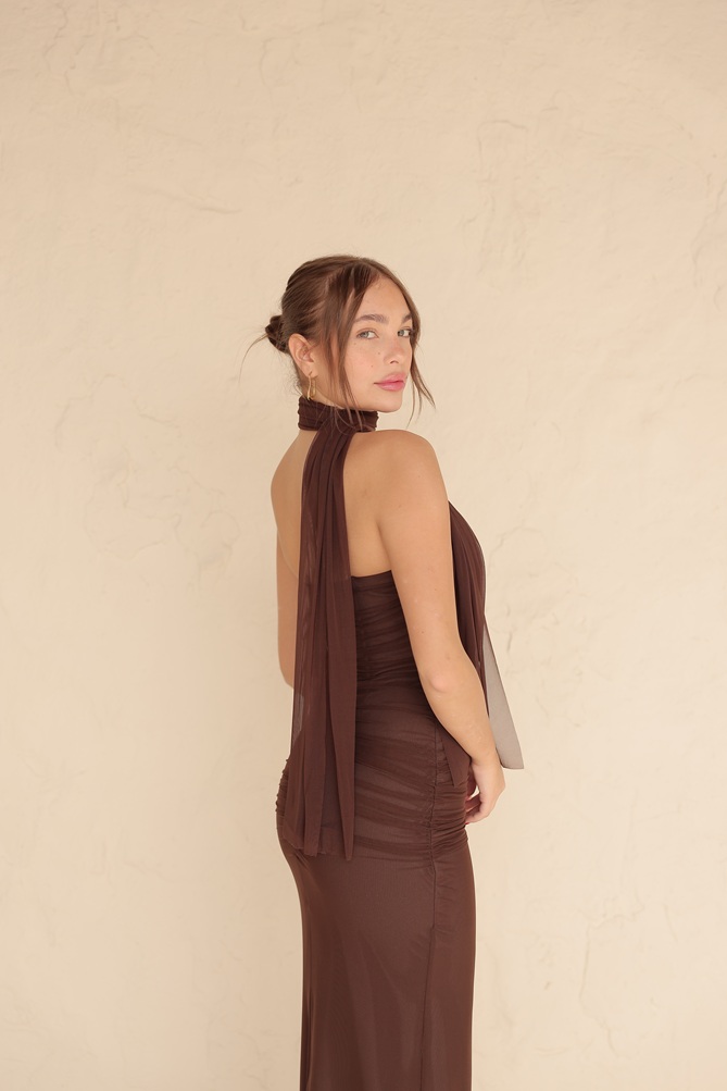 שמלת ערב מקסי נוארה חום 4