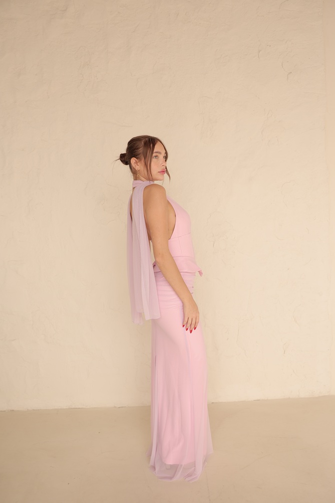 שמלת ערב מקסי ניסאן ורוד