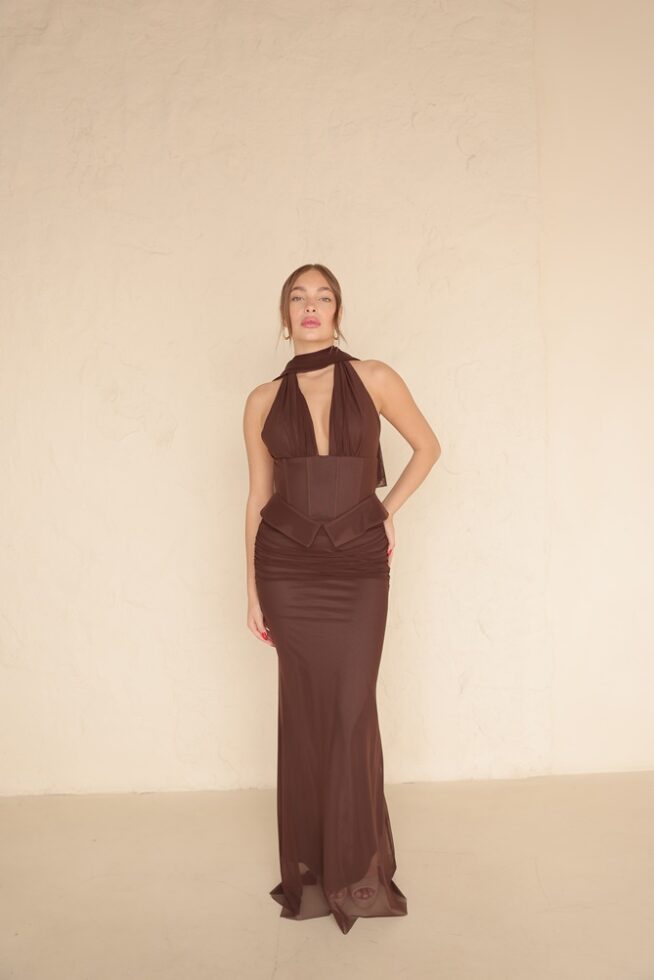 שמלת ערב מקסי ניסאן חום 2