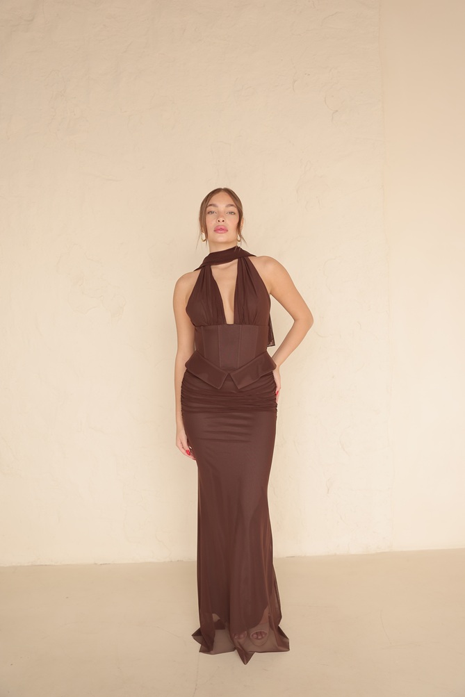 שמלת ערב מקסי ניסאן חום 2