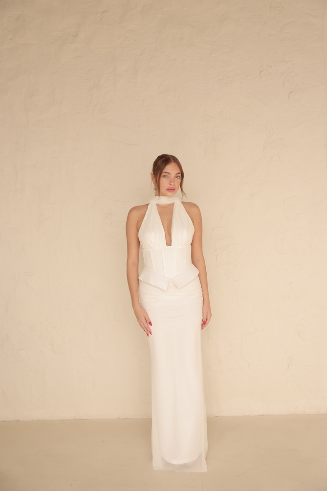 שמלת ערב מקסי ניסאן לבן