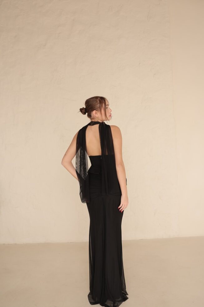 שמלת ערב מקסי ניסאן שחור 1